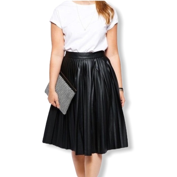 Lane Bryant Dresses & Skirts - Lane Bryant Black Faux Leather Pleated ALine Skirt